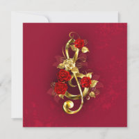 Golden Treble Clef con flores Rosas