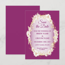 Reserva La Fecha Golden White Floral Pink Geometric Rustic Wedding