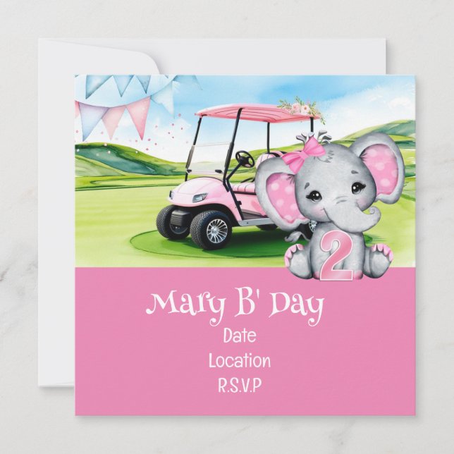 Reserva La Fecha Golf 2 cumpleaños para Chica de temática rosada (Anverso)