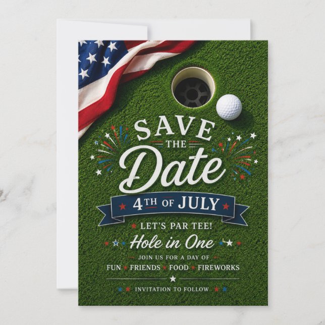 Reserva La Fecha Golf 4 de julio Día de la Independencia para golfi (Anverso)