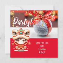 Reserva La Fecha Golf Año Nuevo chino con pelota y cinta roja