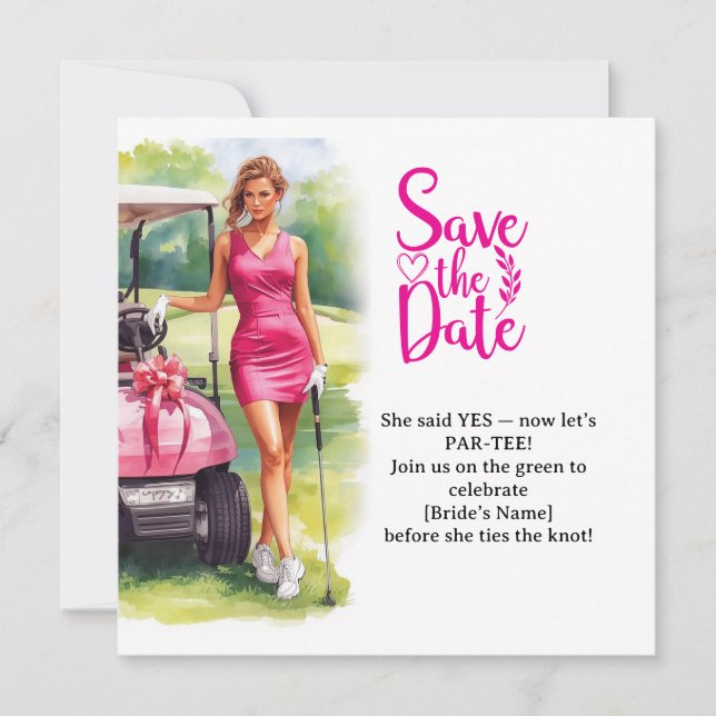 Reserva La Fecha Golf Bachelorette Woman Golfer Is Golfing  (Anverso)