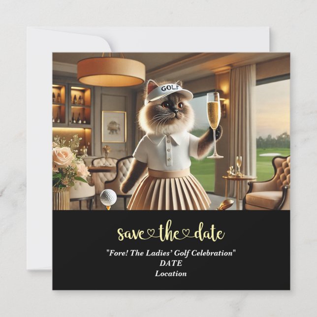 Reserva La Fecha Golf Par tee Woman golfer fiesta salva la fecha (Anverso)