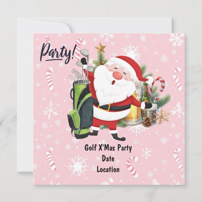 Reserva La Fecha Golf Santa Claus golfista en fondo rosa (Anverso)