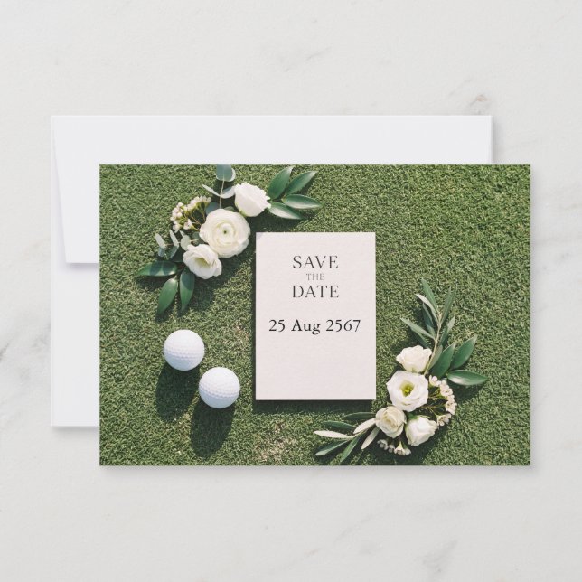 Reserva La Fecha Golf Save the Date con tema de golfista (Anverso)