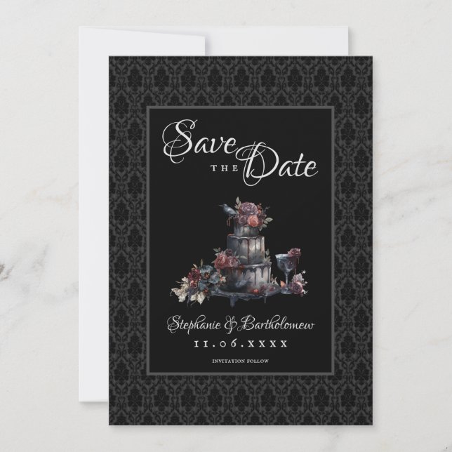 Reserva La Fecha Gothic Black Damask Photo Save The Date (Anverso)