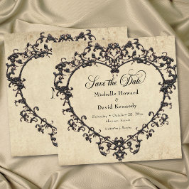 Reserva La Fecha Gothic Black Tan Parchment Filigree Heart Wedding