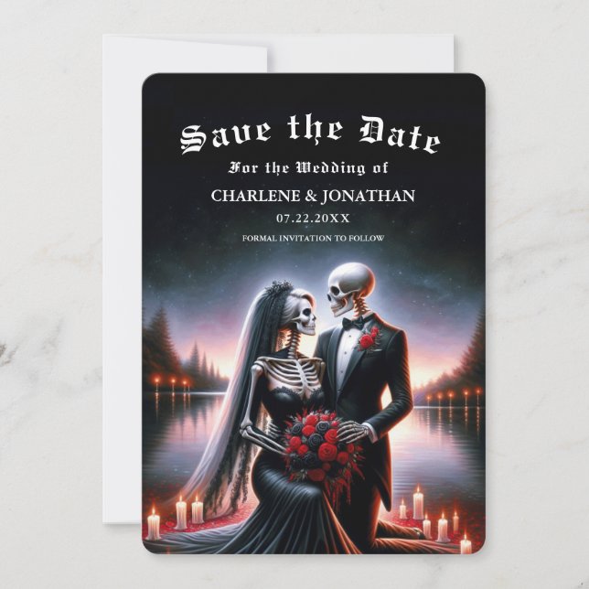 Reserva La Fecha Gothic Navy skeleton Wedding Save the Date (Anverso)