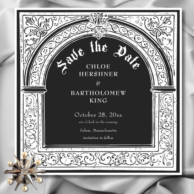 Reserva La Fecha Gótico Blanco Negro Medieval Hasta la Muerte Boda (Gothic Black White Medieval Until Death Wedding Save The Date)