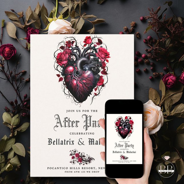 Reserva La Fecha Gótico Floral Corazón Crimson cereza tras Fiesta (Subido por el creador)