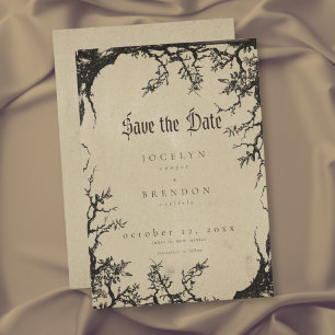 Reserva La Fecha Gótico grabado de árbol de cuervo negro tan boda