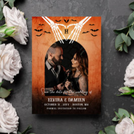 Reserva La Fecha Gótico Skeleton Heart Monograma Foto Guardar fecha