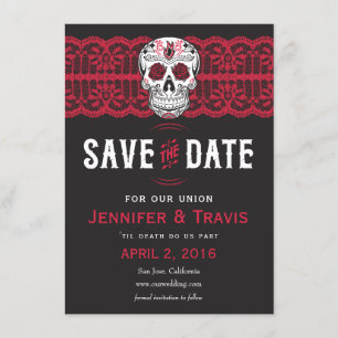 Reserva La Fecha Gótico Skull Swirl & Lace Wedding Guardar las fech