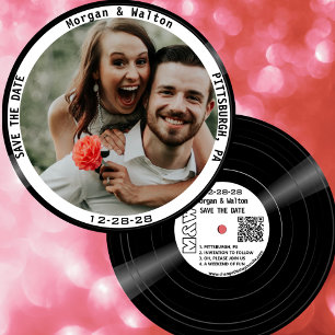 Reserva La Fecha Grabación de vinilo Foto de color monograma - Etiq