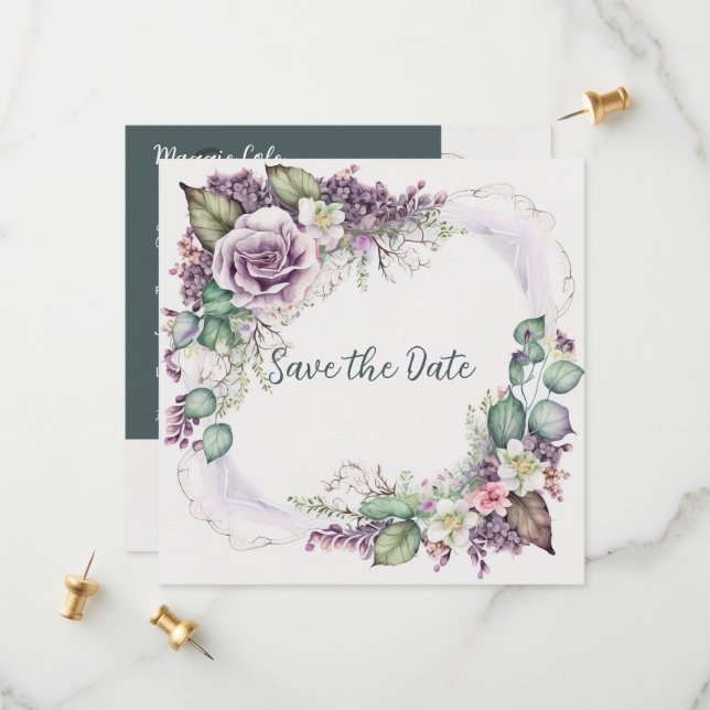 Reserva La Fecha Graceful Pintado Floral Save The Date (Anverso/Reverso In Situ)
