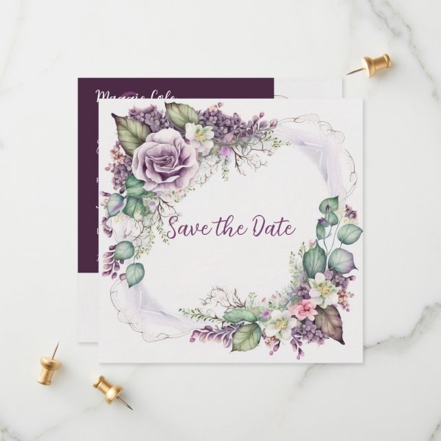 Reserva La Fecha Graceful Pintado Floral Save The Date (Anverso/Reverso In Situ)