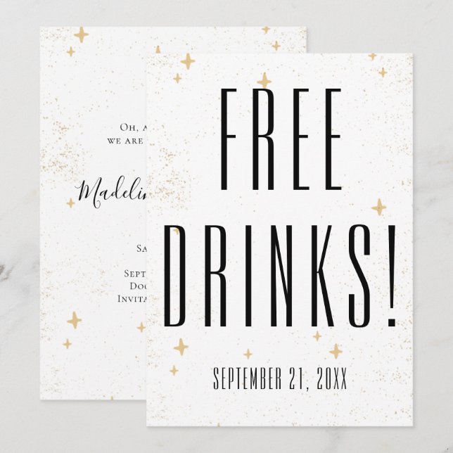 Reserva La Fecha Graciosa bebida gratis Boda de espuma de oro (Anverso / Reverso)