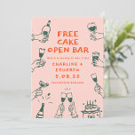 Reserva La Fecha Gracioso Cake Free Open Bar Bebidas Retro Contempo<br><div class="desc">Pintar a mano Funky Retro contemporáneo Guardar la fecha</div>