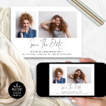 Reserva La Fecha Graduación de 2 fotos de escritura moderna<br><div class="desc">Graduación de 2 fotos de escritura moderna. Disponible digitalmente e impreso. Simplemente reemplace las dos fotos de ejemplo con las propias y personalícelas con sus detalles en la parte inferior. Guardar la fecha está en un guión moderno de conjunto de estilo manuscrito.</div>