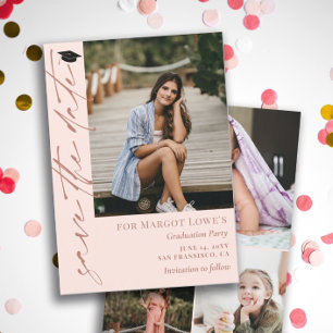 Reserva La Fecha Graduación de caligrafía rosa y bronce de Rubor