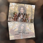 Reserva La Fecha Graduación moderna de fotografía superpuesta<br><div class="desc">Tu foto con un overlay transparente SAVE THE DATE en la parte delantera y los detalles de la invitación de tu fiesta de graduación en la parte posterior con una foto nueva o la misma.</div>