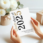 Reserva La Fecha Graduación moderna de oro negro 2025<br><div class="desc">Modern Black Gold Text 2025 White Graduation. Disponible digitalmente e impreso. Un diseño tipográfico contemporáneo con una tipografía elegante de gran tamaño girada y a la izquierda en la parte superior en negro y oro. Personaliza fácilmente el resto del texto.</div>