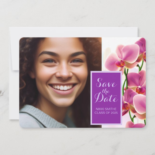 Reserva La Fecha Graduación moderna y elegante de orquídeas salva l (Anverso)