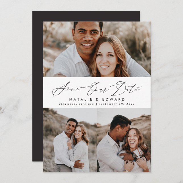 Reserva La Fecha gráfico de tipografía fotográfica multifotográfica (Anverso / Reverso)