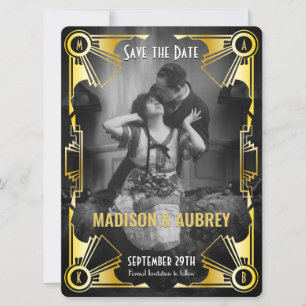 Reserva La Fecha Gran Gatsby Art Deco Boda Gold y Black Photo
