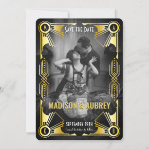 Reserva La Fecha Gran Gatsby Art Deco Boda Gold y Black Photo