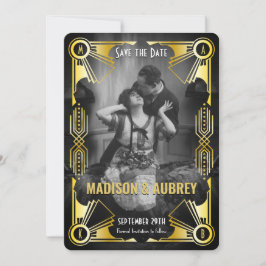 Reserva La Fecha Gran Gatsby Art Deco Boda Gold y Black Photo