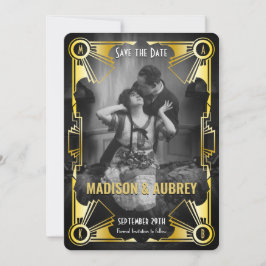 Reserva La Fecha Gran Gatsby Art Deco Boda Gold y Black Photo