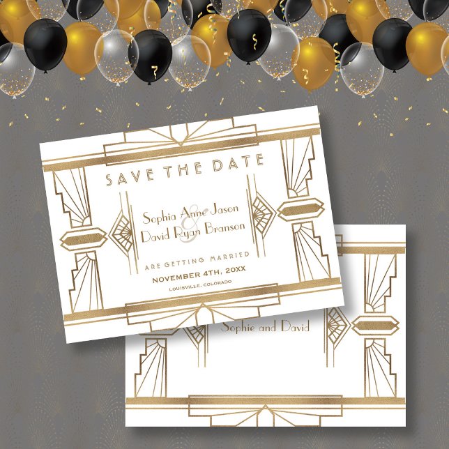 Reserva La Fecha Gran Gatsby de Glam White de los años 1920 salva l (trendy Art Deco save the date, roaring 20s wedding save the date, save the date invitation, )