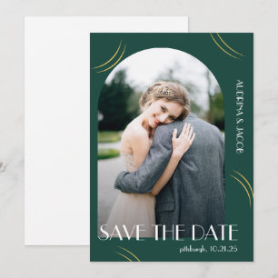 Reserva La Fecha Gran tipografía Boda de fotografía verde esmeralda