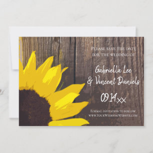 Reserva La Fecha Granero de Girasol Rústico de Madera Boda Save the