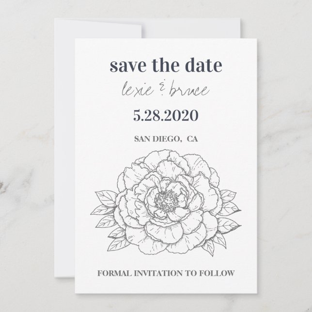 Reserva La Fecha Gray Floral Save the Date Card (Anverso)