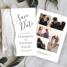 Gray White Silver Agate 5-Photo Save the Date