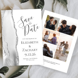 Reserva La Fecha Gray White Silver Agate 5-Photo Save the Date