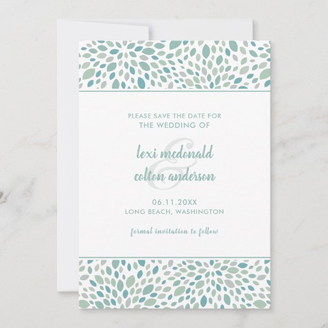 Reserva La Fecha Green Abstract Floral Modern Seaside Boda (Anverso)