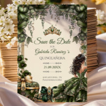 Green and Cream Golden Tiara Floral Quinceañera