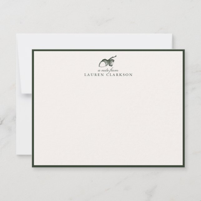 Reserva La Fecha Green and Ivory Acorn Frame Note Card (Anverso)