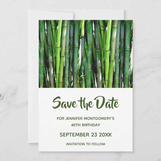 Reserva La Fecha Green Bamboo Stalks Nature Photography Birthday (Anverso)