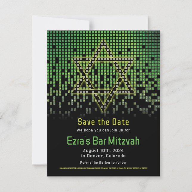 Reserva La Fecha Green Black Video Game Gamer Bar Mitzvah (Anverso)
