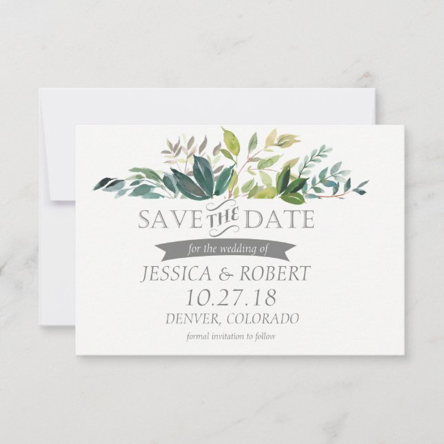 Reserva La Fecha Green Bouquet Save The Date Card (Anverso)