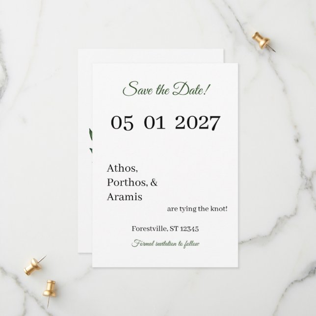 Reserva La Fecha Green Branches Save the Date (Anverso/Reverso In Situ)