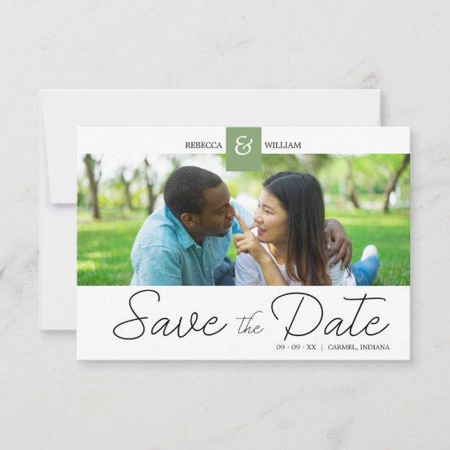 Reserva La Fecha Green Chic Custom Photo Instant Engaged Couple (Anverso)