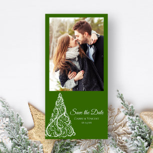 Reserva La Fecha Green Christmas Tree Winter Wedding Save the Date