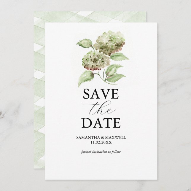 Reserva La Fecha Green Hydrangea Wedding Save The Dates (Anverso / Reverso)