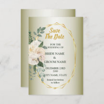 Green Leaves Pink Floral Golden Geometric Wedding