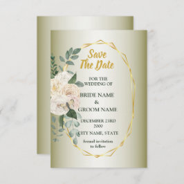 Reserva La Fecha Green Leaves Pink Floral Golden Geometric Wedding